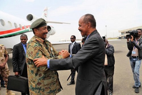 Al-Burhan received by Eritrean President Afewrki in Asmara on 13 June 2019 (Photo SUNA)