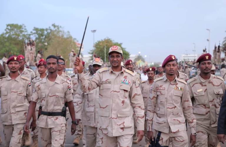 RSF leader and TMC deputy head Mohamed Hamdan Daglo Hemetti surrounded by his fighters in Khartoum on 18 May 2019 (RSF photo)