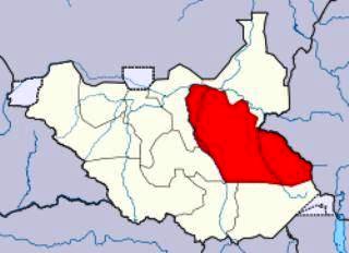 The map of Jonglei in red