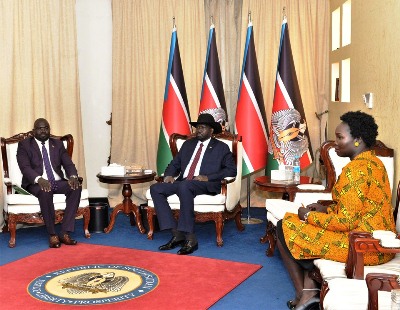 South Sudan's president Salva Kiir (C) meets state governors in the capital, Juba on July 29, 2019 (PPU)