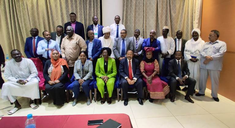 Sudan's PM Abdallah Hamdok poses with South Sudanese officials and leaders of armed groups in Juba on 12 September 2019 (ST Photo)