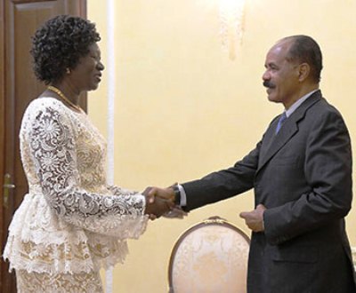 Eritrean President Isaias Afwerki meets South Sudan's Foreign Minister, Awut Deng Acuil in Asmara, Oct. 11, 2019 (Shabait photo)