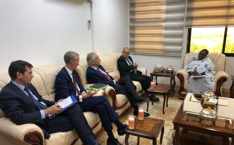 EU delegation led by J. Christophe Belliard  (R to the minister) received by Foreign Minister Asman Abdallah (R) on 30 October 2019 (SUNA photo)
