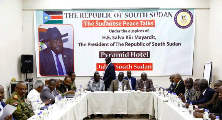 Gov't and SPLM-N al-Hilu delegations meet in Juba on 19 Oct 2019 (Sovereign Council photo)