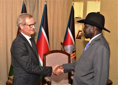 Norway’s special envoy to Sudan and South Sudan, Endre Stiansen meets President Salva Kiir in Juba, October 16, 2019 (PPU)