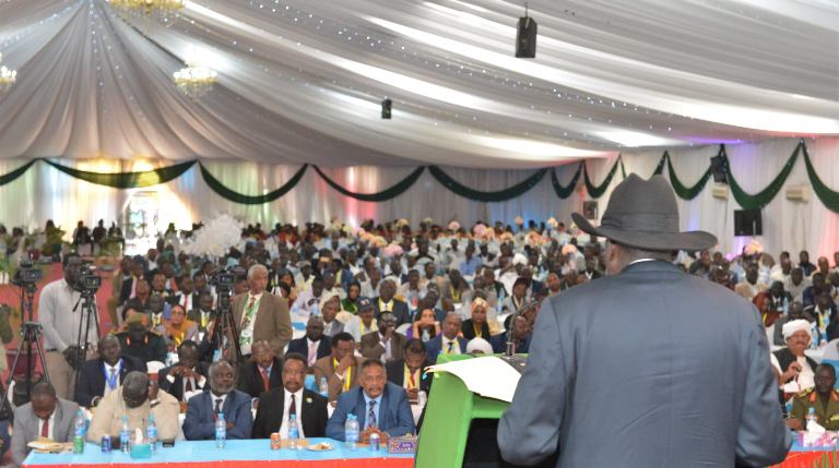 President Kiir speaks at the opening session of Sudan peace process in Juba on 14 Oct 2019 (Photo Sovereign Council)