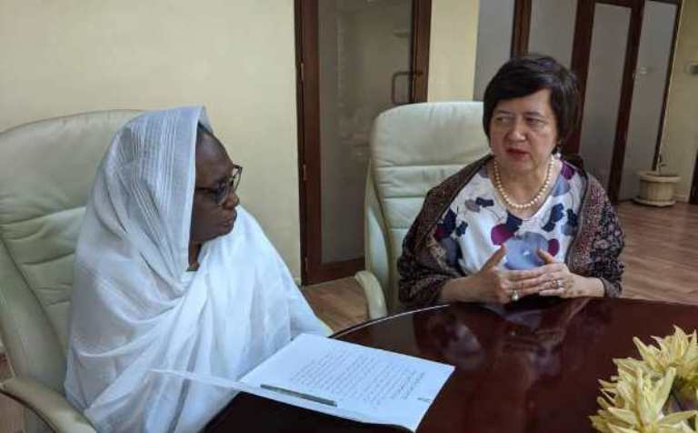 Sudan's FM Asma Abdallah meets head of UN sanctions committee Joanna Wronecka on 13 October 2019 (SUNA photo)