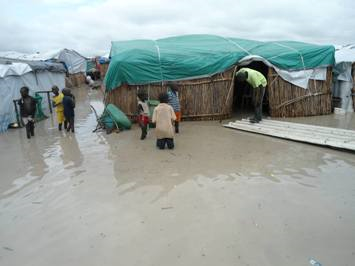 Heavy rain in July flooded the temporary shelters of displaced people at a UNMISS camp in Unity state’s Rubkotna area (Facebook photo)