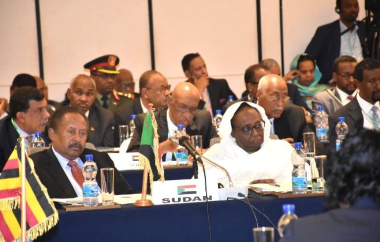 Sudan's PM Abdallah Hamdok and his FM Asma Abdallah at the IGAS Assembly of Head of State and Government meeting on 29 November 2019 (SUNA Photo)