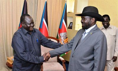 Gen. Gathoth Gatkuoth Hothnyang meeting President Salva Kiir in Juba, November 22, 2019 (PPU)