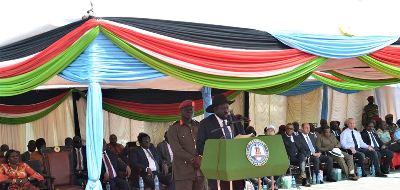 South Sudan president Salva Kiir speaks at the launch of the 100MW power plant in Juba, November 21, 2019 (PPU)