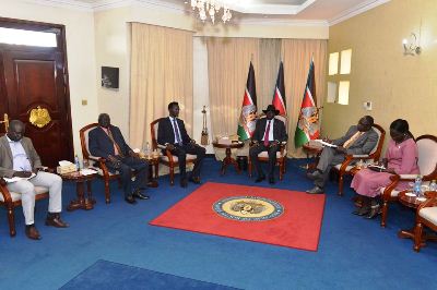 South Sudan opposition alliance leaders meeting President Salva Kiir in Juba, November 6, 2019 (PPU)