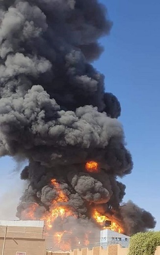 Fire destroyed Seela ceramic factory in Khartoum North on 3 December 2019 (ST photo)