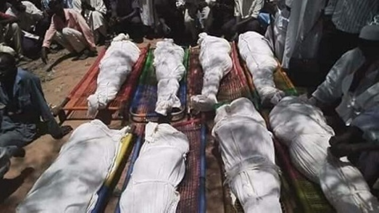 Bodies of people killed during the tribal fighting in El Geneina on 30 December 2019 (ST Photo)