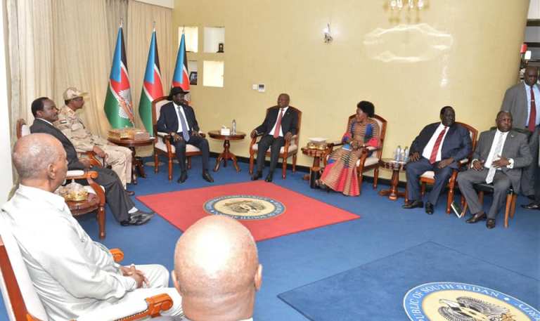 President Kiir meets IGAD and South African envoys on 16 January 2020 (SSPPU photo)