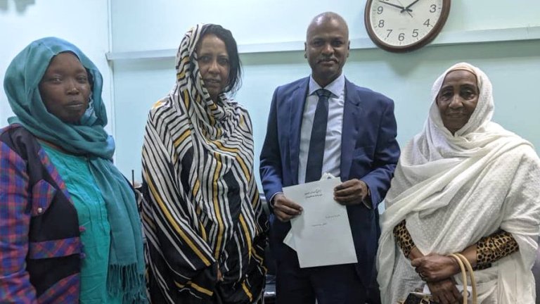 From the left Saeedah Koko, Hala al-Karib SIHA Regional, Albarraq Alnazeer Director PM Communication Secretary alongside Ihsan Kazzam.The women delegation handed the Joint Letter on Sudan's ratification on 2 December 2020 (PHOTO SIHA)