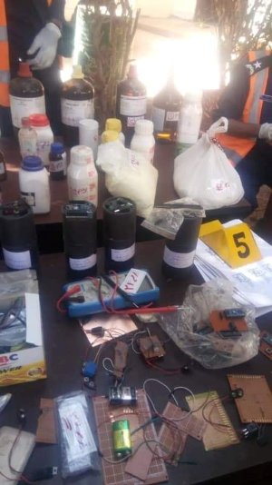 chemical materials used to manufacture explosive devices seized by the Sudanese police on 11 Feb 2020 (ST photo)