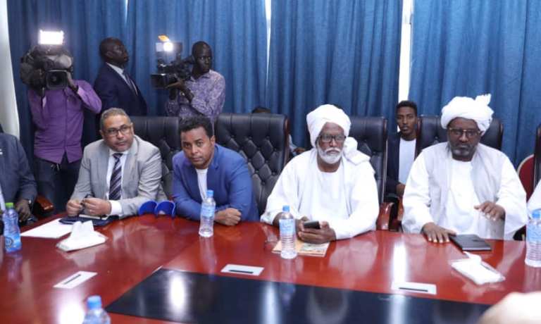 Osama Said and some members of his delegation in Juba during the opening session of talks on Eastern Sudan  on 7 February 2020 (SC photo)