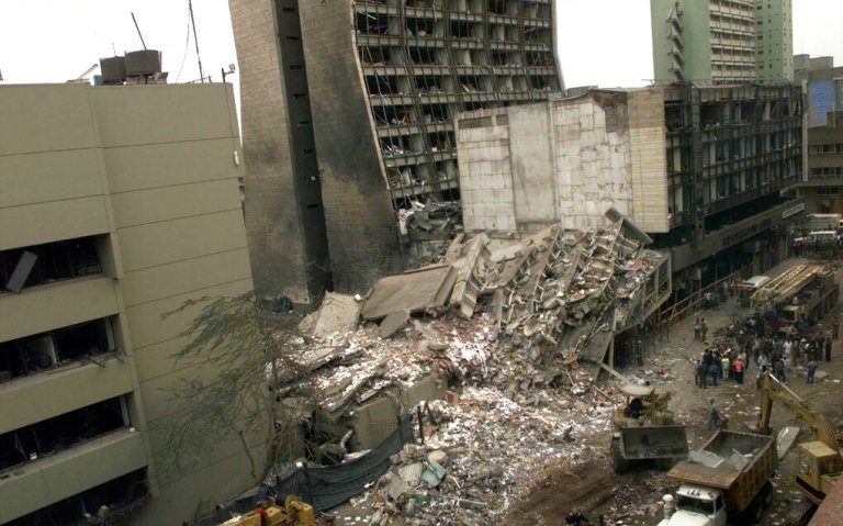 The Aug. 8, 1998, bombing of the U.S. Embassy in Nairobi, Kenya. (AP file photo)