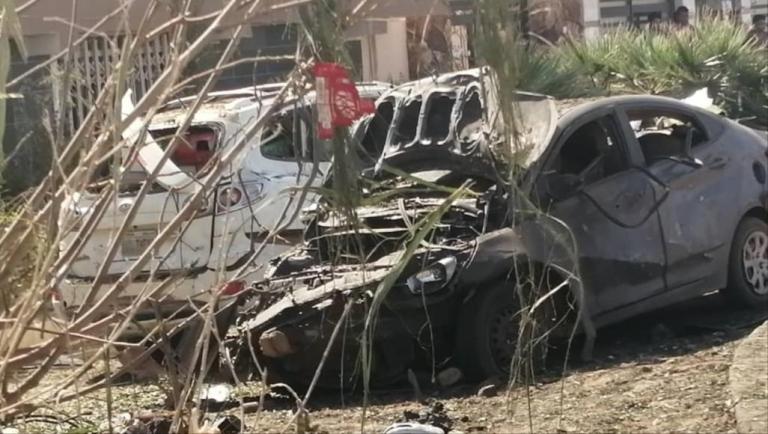 A vehicle damaged after a bombing attack on the convoy of the Sudanese PM in Khartoum North on 9 March 2020 (Photo activists social media)