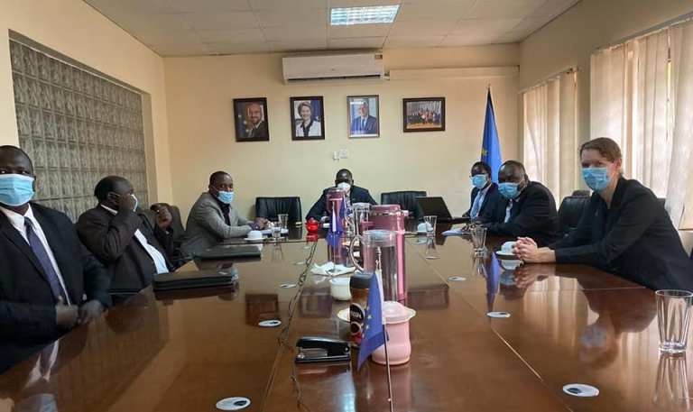 Dhieu Matouk deputy chief mediator chairs a teleconference meeting between the government, unseen, and SPLM-N Agar on 19 April 2020 (ST photo)