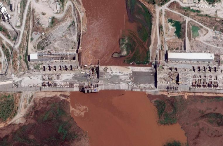 A satellite image shows the GERD and the Blue Nile on 26 June 2020 (Maxar Technologies1 Reuters)