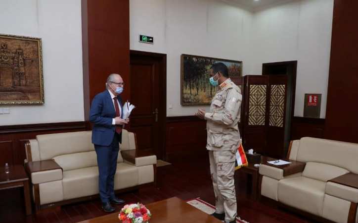 Lt-Gen Mohamed Hamdan Daglo meets Jean Miched Dumont on 22 April 2021 (ST photo)