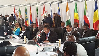 ندور يلقي كلمة اسودان في الاجتماع الوزاري للقمة الأفريقية الهندية بنيودلهي 27 أكتوبر 2015