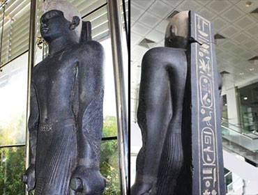 نسخة لتمثال طبق الأصل للملك النوبي ترهاقا عرض في متحف بسويسرا
