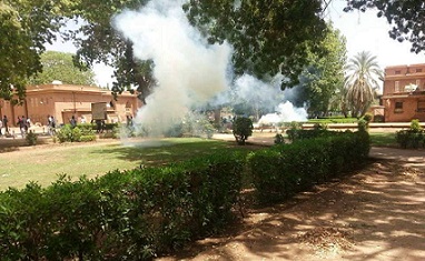 الشرطة تطلق قنابل الغاز داخل حرم جامعة الخرطوم .. صورة من صفحة د.عصمت محمود على فيس بوك