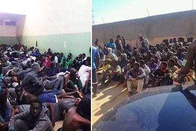 مهاجرون غير شرعيين بينهم سودانيين في أحد مراكز الإيواء بمدينة الزاوية الليبية ـ الخميس 26 مايو 2016 (سودان تربيون)