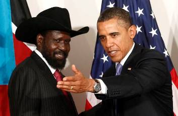 الرئيس الامريكي باراك اوباما - يمين - و نظيره الجنوب سوداني سلفاكير ميارديت