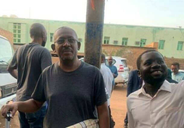 Babikir Faisal (L) after his release