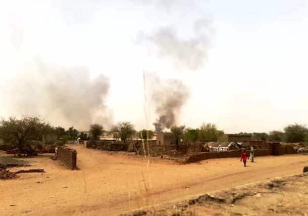 Burning houses in Kerenkeik area east of West Darfur capital Geneina, following intercommunal clashes on APril 22, 2022