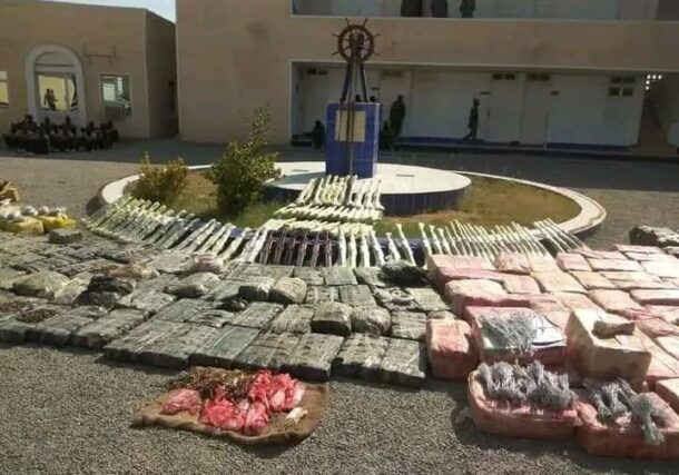 Sudnese navy display arms and ammunition seized from Yemeni boat off Sudanese coasts on September 24, 2022