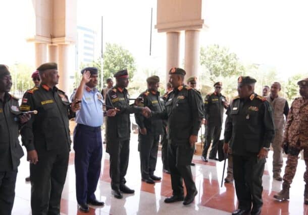 Al-Burhan greets Sudanese army general staff members on September 25, 2022