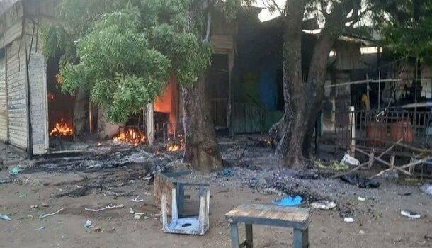 Burning house in Wad Al-Mahi area of the Blue Nile following attack on October 18-19 attacks