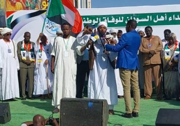 Mohamed Ali al-Gizouli speaks at a rally of the Sudan's People Call on December3, 2022