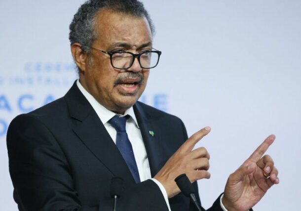 Tedros Adhanom Ghebreyesus speaking in Lyon France on September 27, 2021 (AP photo)