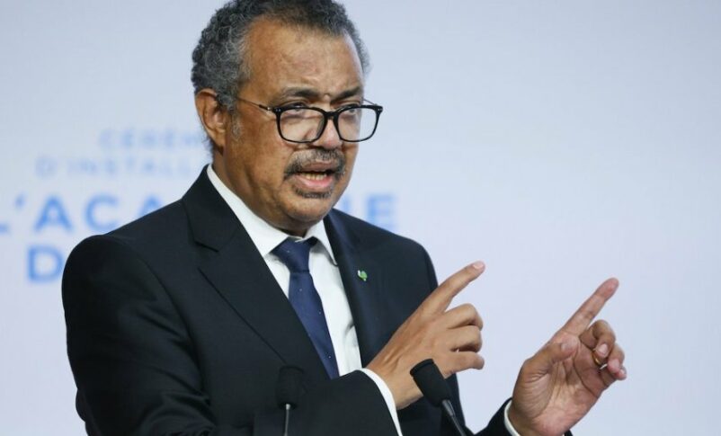 Tedros Adhanom Ghebreyesus speaking in Lyon France on September 27, 2021 (AP photo)