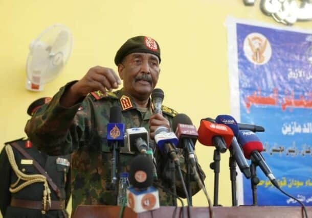 Al-Burhan speaks to the Sudanese troops in Ad-Damazin on Januay 15, 2023