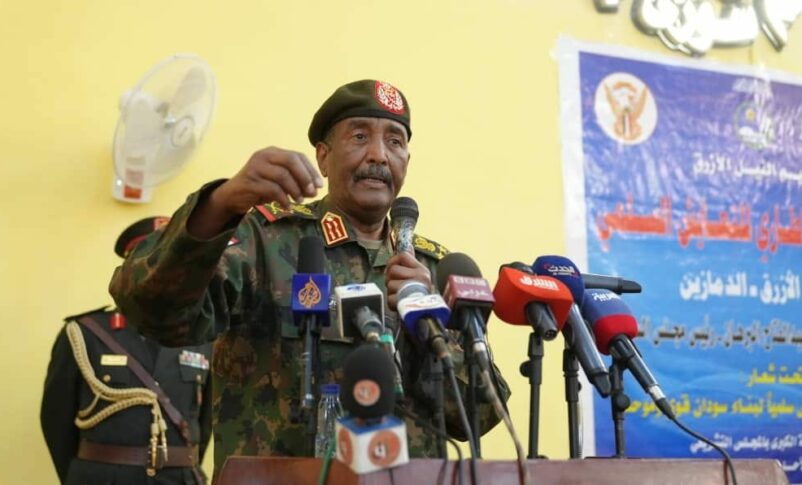 Al-Burhan speaks to the Sudanese troops in Ad-Damazin on Januay 15, 2023