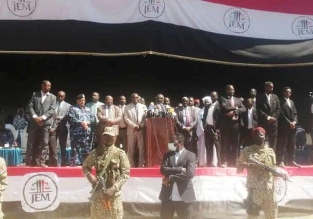 Gibril Ibrahim speaks in Nyala on January 19, 2023