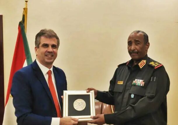 Al-Burhan receives Israeli FM Eli Cohen in Khartoum on February 2, 2023