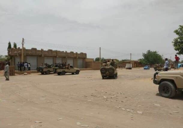 Peace signatory groups patrol to protect civilians in El Fasher of North Darfur on April 27, 2023