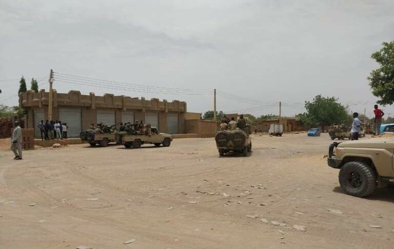 Peace signatory groups patrol to protect civilians in El Fasher of North Darfur on April 27, 2023