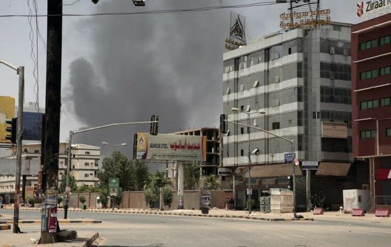 Smoke is seen rising from a neighborhood in Khartoum, Sudan, Saturday, April 15, 2023. AP photo