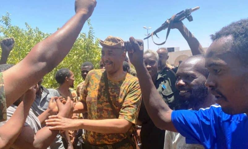 Burhan among Sudanese army troops at the the Land Forces Command. n Khartoum on May 17, 2023