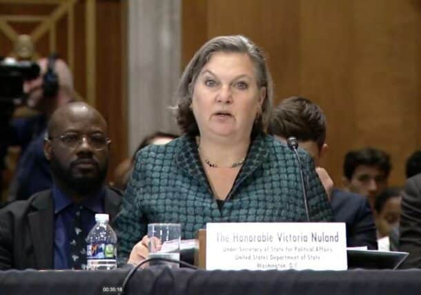 Under Secretary of State for Political Affairs Victoria Nuland speaks at the Senate on May 10, 2023