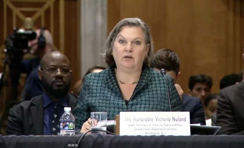 Under Secretary of State for Political Affairs Victoria Nuland speaks at the Senate on May 10, 2023